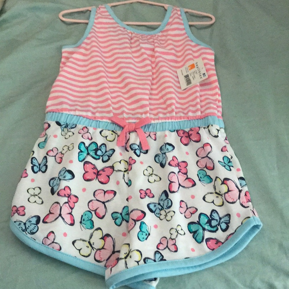 NET 4t romper butterfly and pink stripes 3 for $20